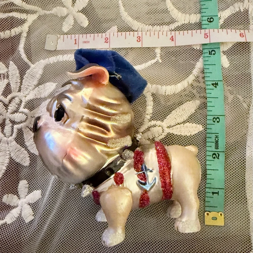 Charming Hand blown Glass Bulldog Holiday Ornament